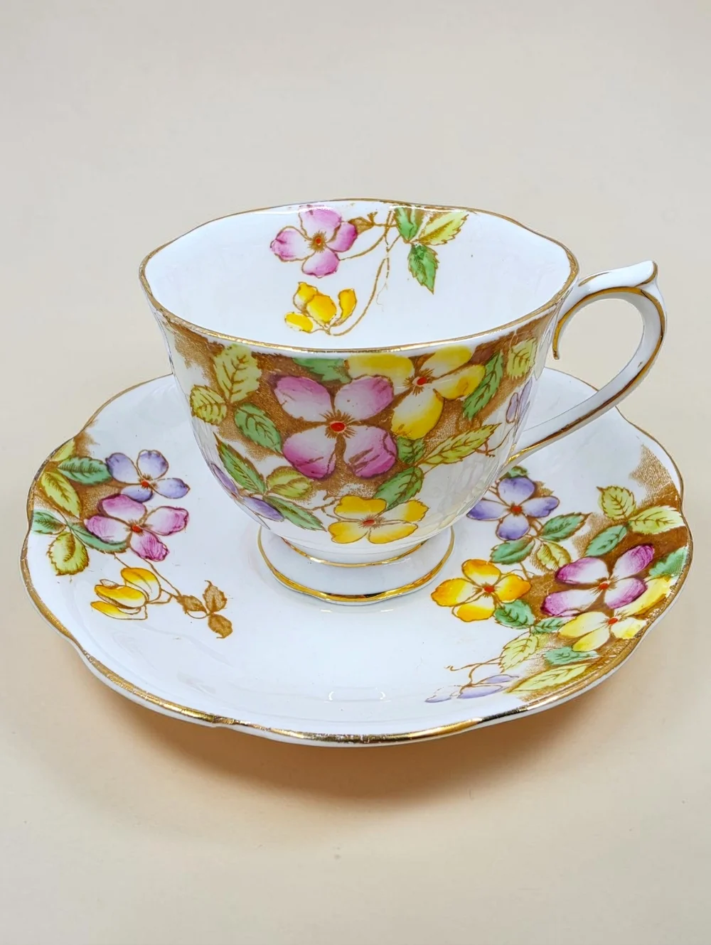 Royal Albert Clematis Pattern Footed Cup and Saucer Hand Painted England